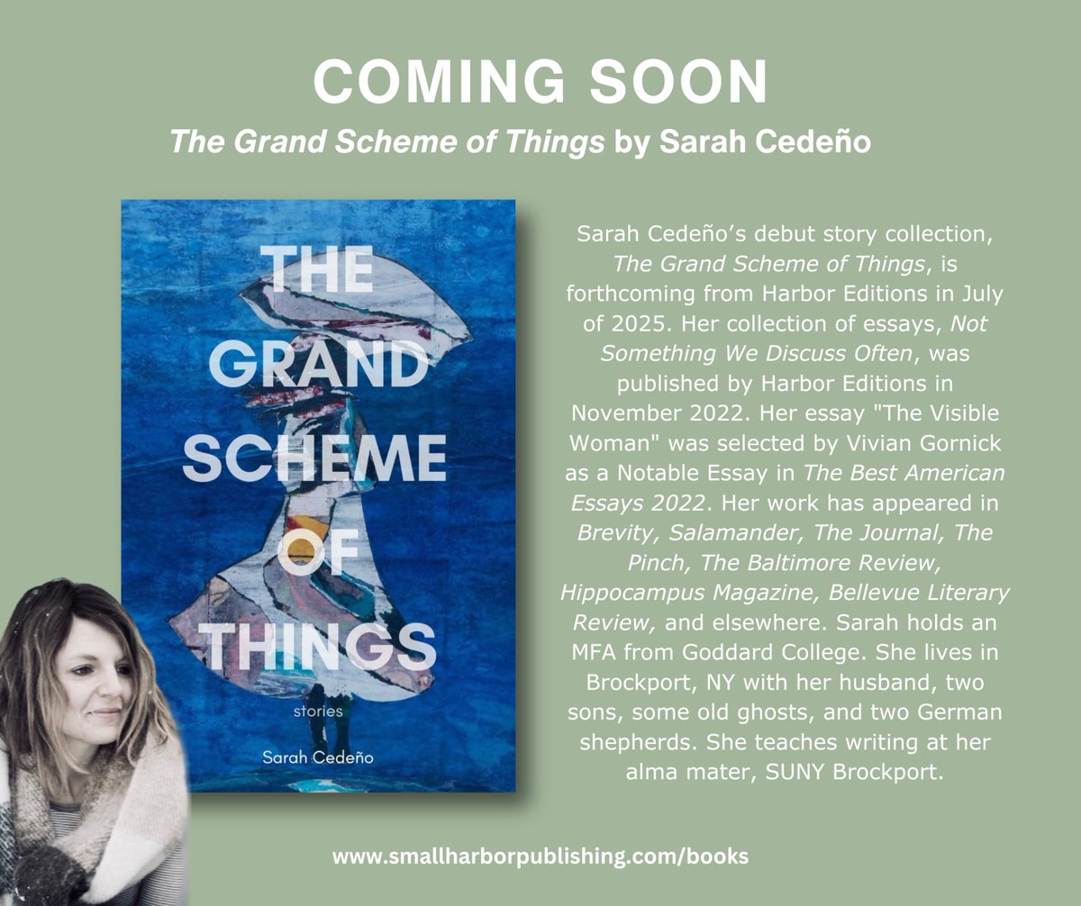 harbor_review's tweet image. TOMORROW is the day! 🎉
The Grand Scheme of Things by Sarah Cedeño goes on sale—don’t miss this stunning debut story collection.
🔗Keep your eye on: smallharborpublishing.com/books/the-gran…
#fiction #newrelease #shortstories #indiepublishing
