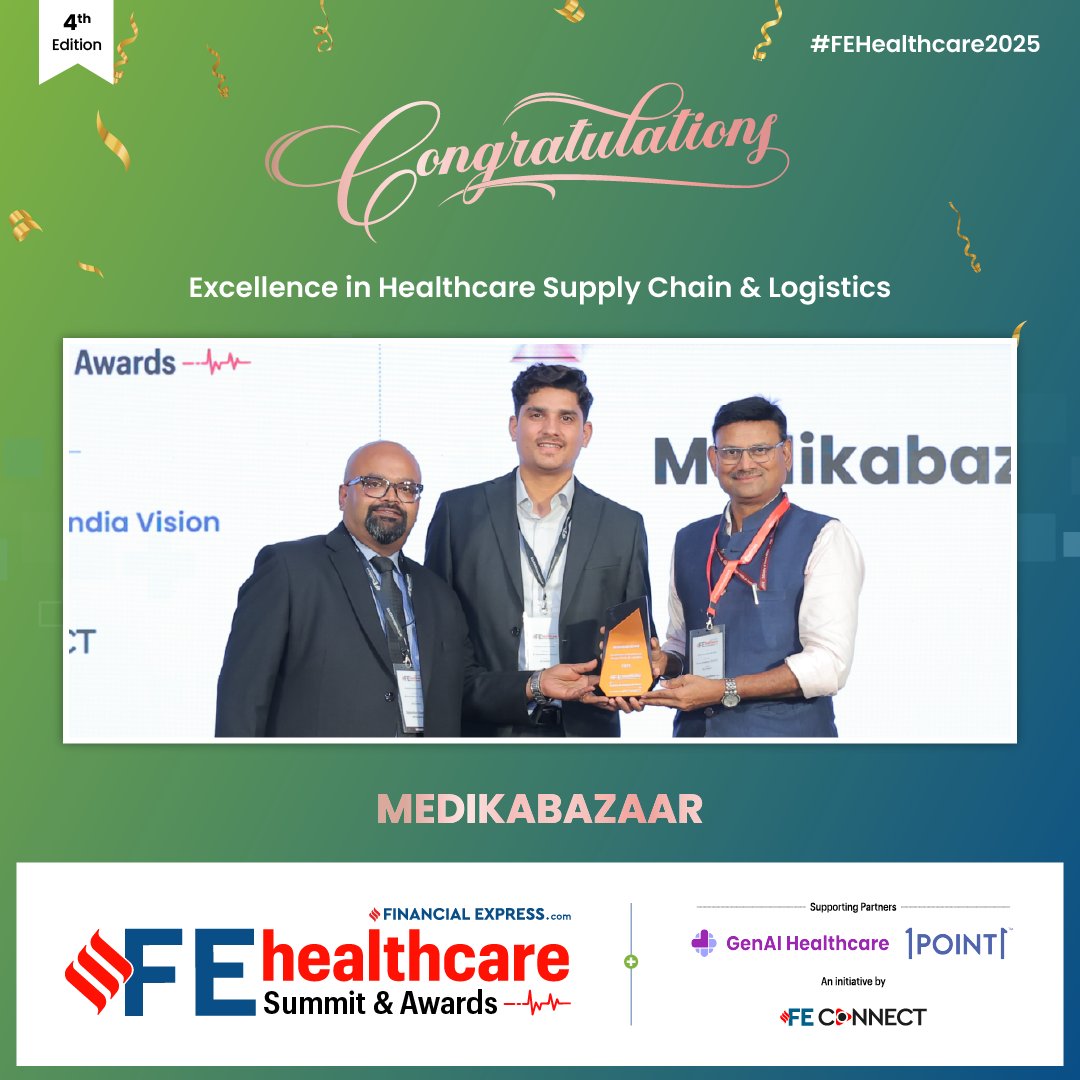 FE_Healthcare's tweet image. Winner Announcement
Congratulations to @Medikabazaar on winning the Bronze for Excellence in Healthcare Supply Chain &amp;amp; Logistics at the FE Healthcare Awards 2025!

#FEHealthcare2025 #Medikabazaar #HealthcareLogistics #SupplyChainExcellence  #FEConnect