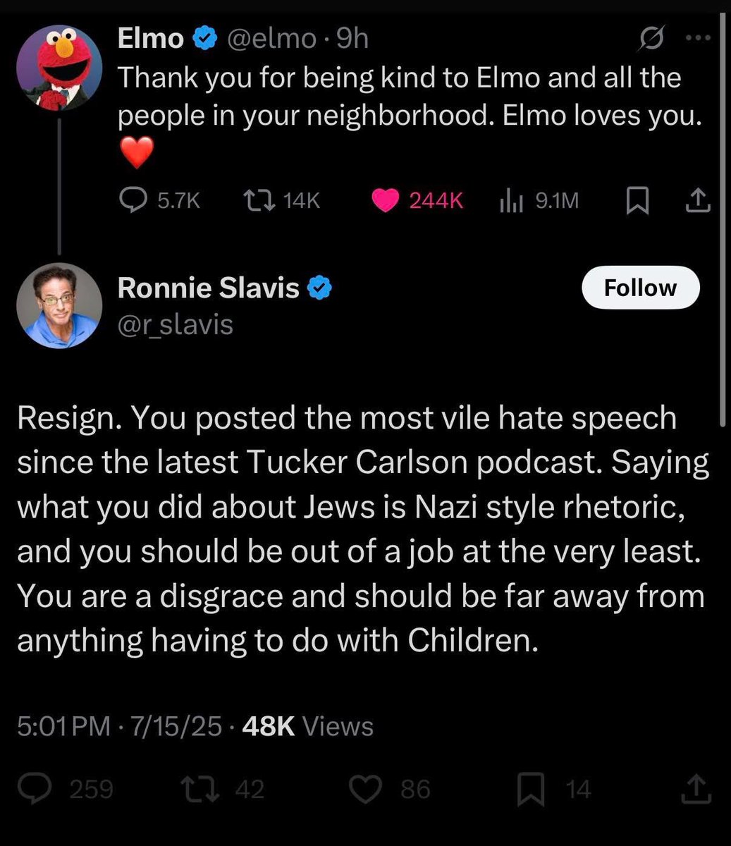 Zionists demanding a muppet to quit his job or be fired over anti-Semitism is peak X experience.