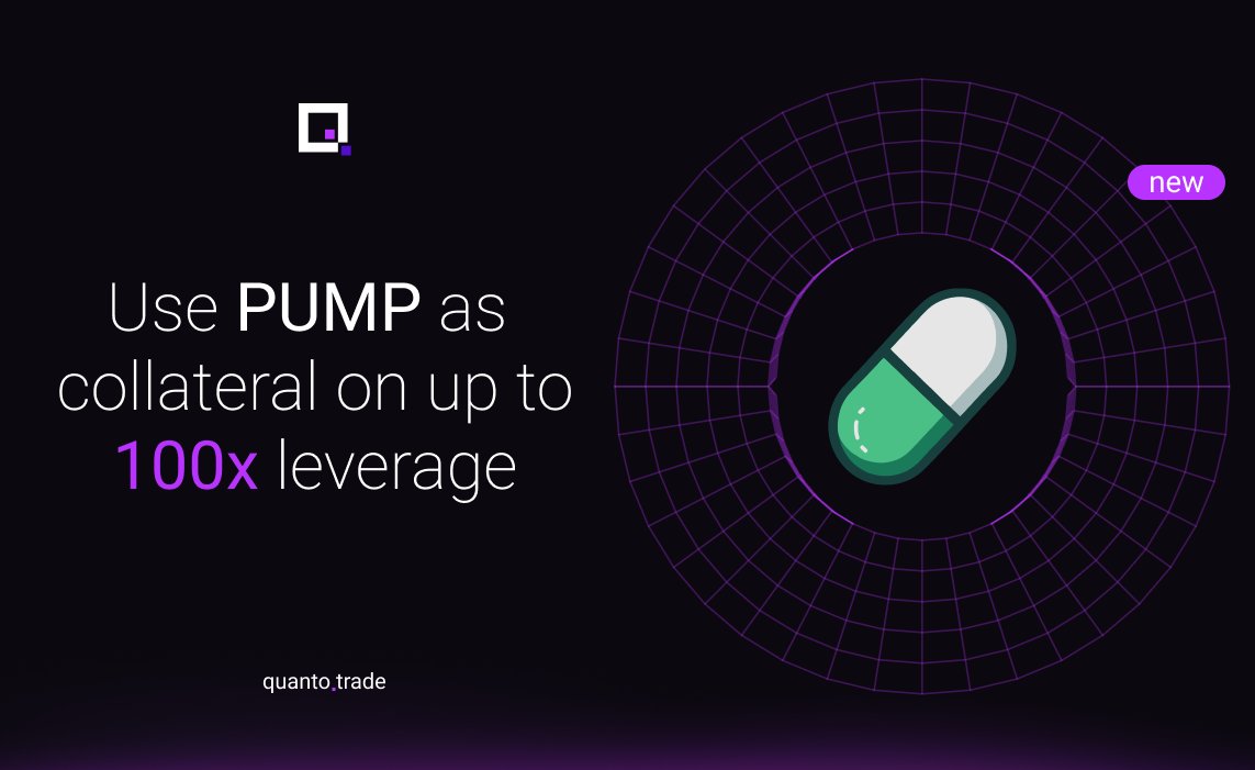 QuantoTrade's tweet image. Deposit PUMP on quanto.trade.
$PUMP deposits are now available to be used as collateral to trade any pairs with up to 100x leverage.