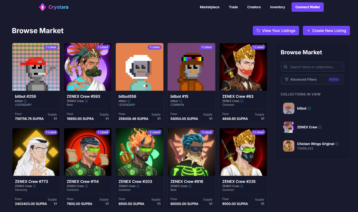 CrystaraMarkets's tweet image. What does it take to be an NFT Creator?
You need designers, smart contract developers, community managers, utility development.
That's why here at Crystara, we built creator-centric tooling for seamless deployment of NFT Collections here on @SUPRA_Labs!
Whether you're an…