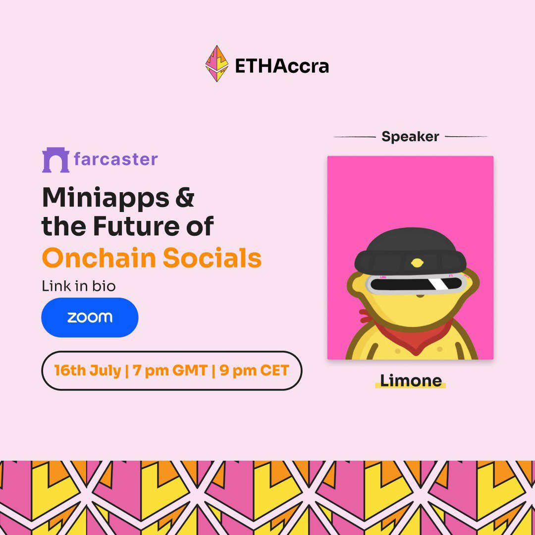 If you’ve been following what’s happening with onchain social, tonight’s session is for you.

We’re talking about what’s actually changing:
Not just protocols. Not just feeds.
But how social experiences are being reimagined with miniapps.

🧠 Topic: Miniapps &amp; the Future of