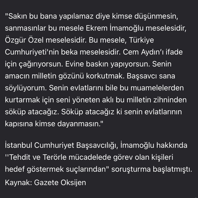 Ekrem İmamoğlu’nun Akın Gürlek’e karşı söylediği şu sözlerin eleştiriden ziyade hakaret ve tehdit olduğunu iddia etmek tam bir hukuk faciasıdır.