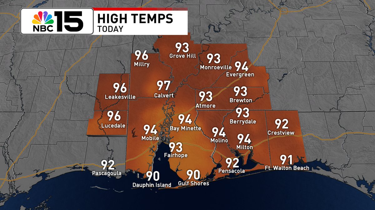 KellyFosterWX's tweet image. Expect a rapid rise with our temperatures 🥵♨with afternoon squalls helping to take the edge off the heat late day.  Heat index values are set to spike up to 108 for Mobile. #takeiteasy @mynbc15 mynbc15.com/weather