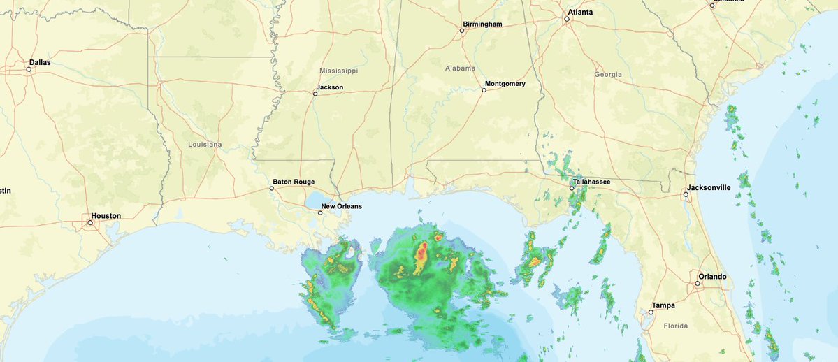 AndyHazelton's tweet image. The low-level center of #93L is inland over N FL now, with just some disorganized thunderstorms to the southwest out over water. We'll see if it can attempt to reorganize, but at this point it may not have enough time over water to develop significantly.