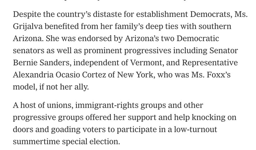stphnfwlr's tweet image. Interesting to read a political story that starts with the “Mamdani momentum withered” in the AZ Democratic primary last night that then ends with two paragraphs acknowledging the winner was backed by the same groups/big figures that helped… give Mamdani momentum.