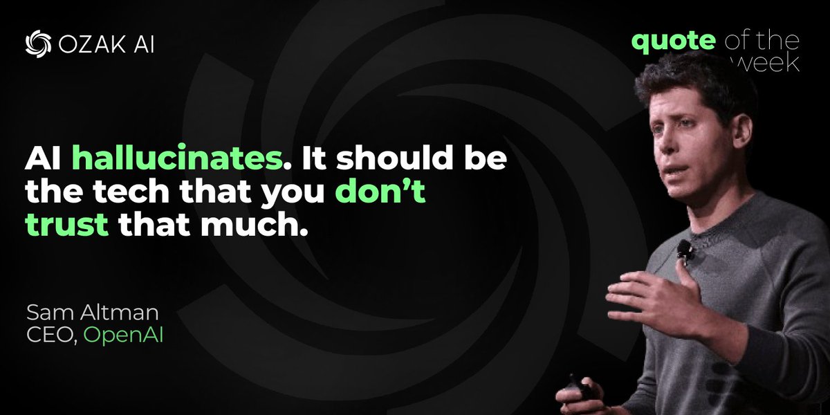 OzakAGI's tweet image. 📜 Wise words from @sama
⏳ In crypto and finance, blind trust can cost you - that's why Ozak AI leverages decentralized networks for verifiable, real-time market predictions. No hallucinations, just actionable insights! 🔮📈
⚡️ Spot gems early with us. $OZ presale live at…