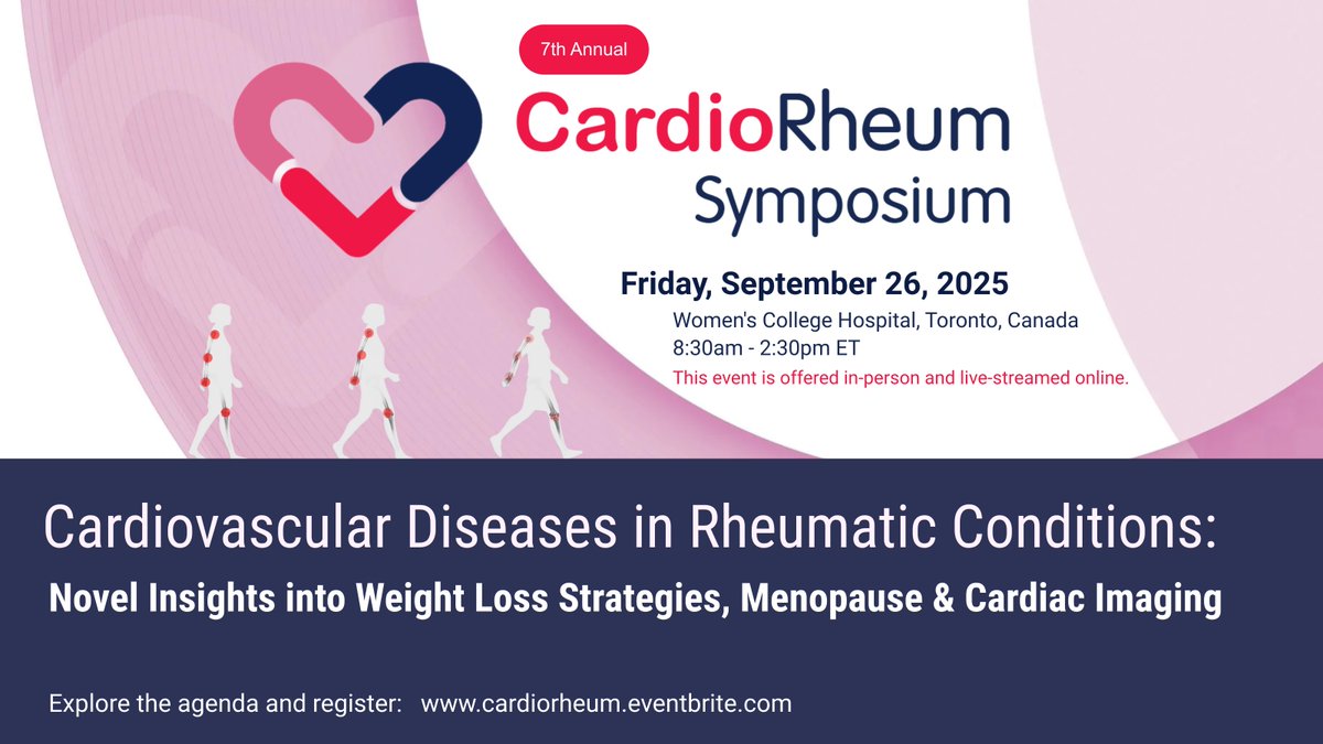 Women's College Hospital | Research (@wchresearch) on Twitter photo Join WCH and <a href="/uoftmedicine/">Temerty Medicine</a> on Sept. 26 for insights from an international team of experts discussing the latest evidence on the management of #rheumatic patients at higher risk of #CardiovascularDisease. Register today at cardiorheum.eventbrite.com Join WCH and <a href="/uoftmedicine/">Temerty Medicine</a> on Sept. 26 for insights from an international team of experts discussing the latest evidence on the management of #rheumatic patients at higher risk of #CardiovascularDisease. Register today at cardiorheum.eventbrite.com