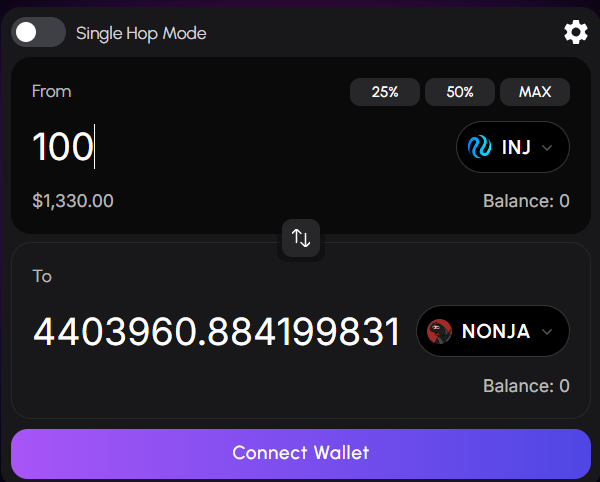 WanderingCSMNT's tweet image. How @ChoiceXchange tackles liquidity issues for @injective eco: a test using 100 $INJ trades.
Test 1: @nonja_inj $NONJA
Dojoswap: 4.40M
Choice: 4.42M
Difference: 0.45% Difference
Test 2: @trippy_inj $SHROOM
Dojoswap: 10.74M
Choice: 12.91M
Difference: 18.35% Difference