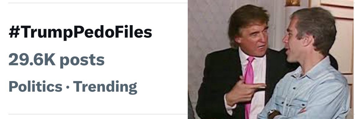 The criminal in the Oval Office says we should stop talking about Jeffrey Epstein. That didn’t go over so well. 

👇 Trending on X.