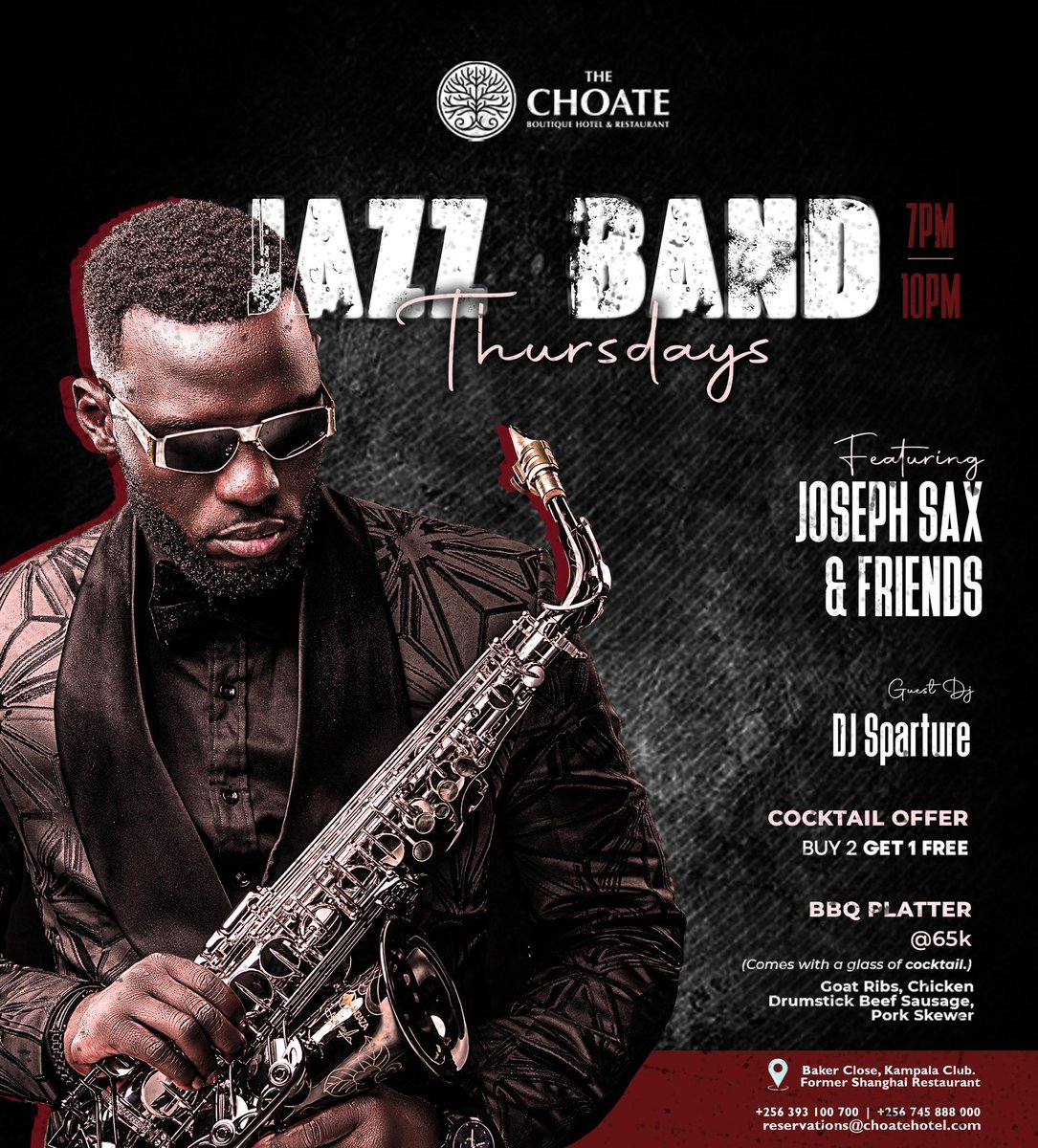 The Choate Boutique Hotel & Restaurant (@thechoatehotel) on Twitter photo Your Thursday night just got a soundtrack πΌ <a href="/kjosephsax/">Joseph Sax</a> is bringing live jazz magic to The Choate.
ππΊπΎ
#JazzBandThursdays #TheChoateKla Your Thursday night just got a soundtrack πΌ <a href="/kjosephsax/">Joseph Sax</a> is bringing live jazz magic to The Choate.
ππΊπΎ
#JazzBandThursdays #TheChoateKla