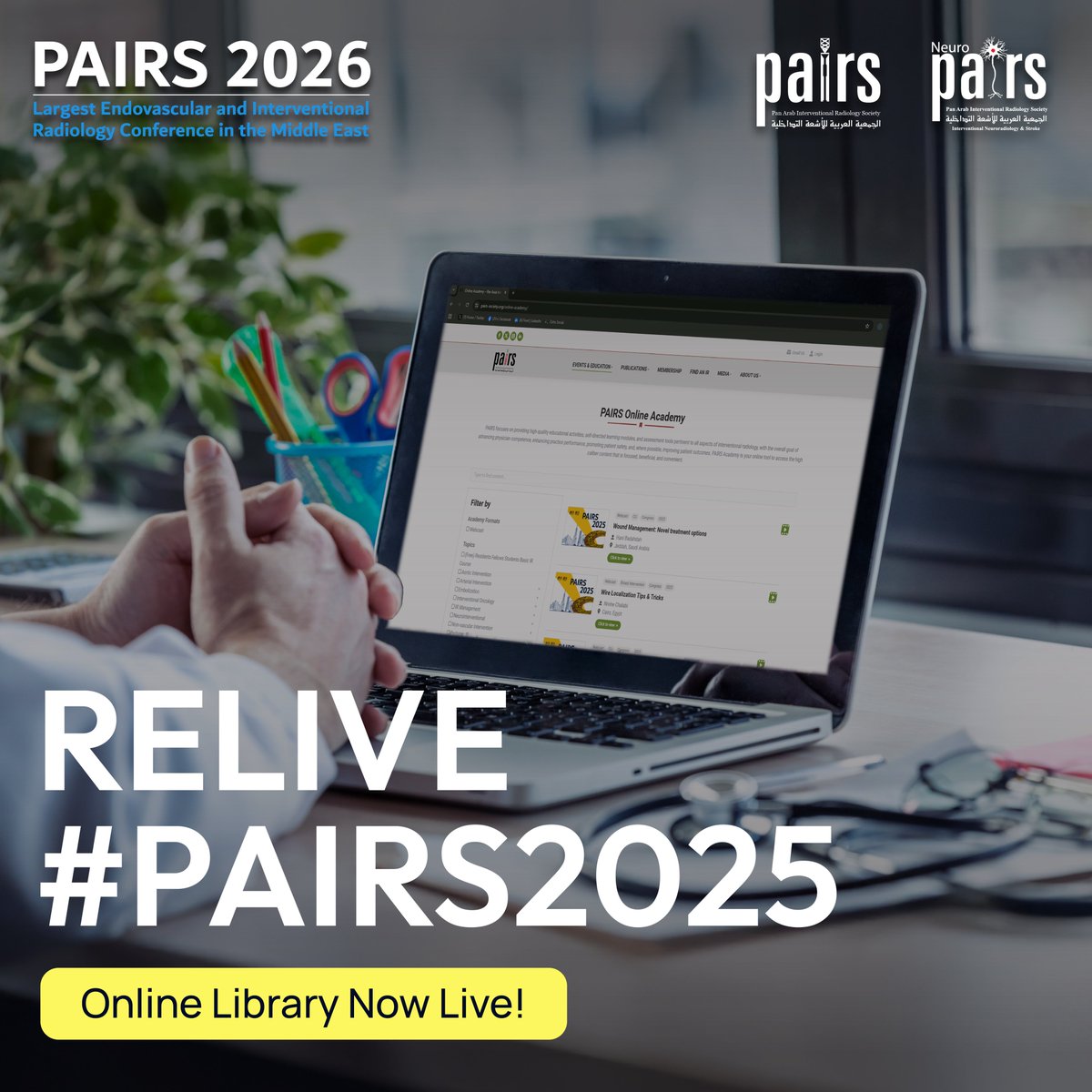 🔓PAIRS 2025 Library Unlocked – Watch Anytime, Anywhere

Relive the best of #PAIRS2025- keynotes, workshops, live cases, and more are now just a click away.

🔗Access now: pairs-society.org/online-academy/

#PAIRS2025 #InterventionalRadiology #MedicalEducation #IRLibrary #MedicalExcellence