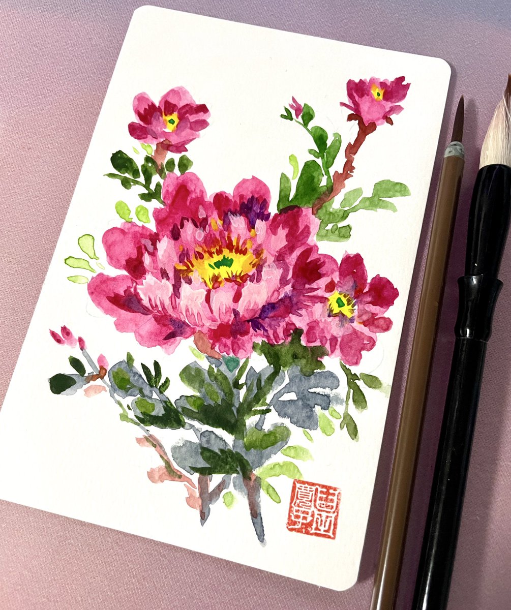 hirousuda's tweet image. 牡丹 #StudyArt #顔彩