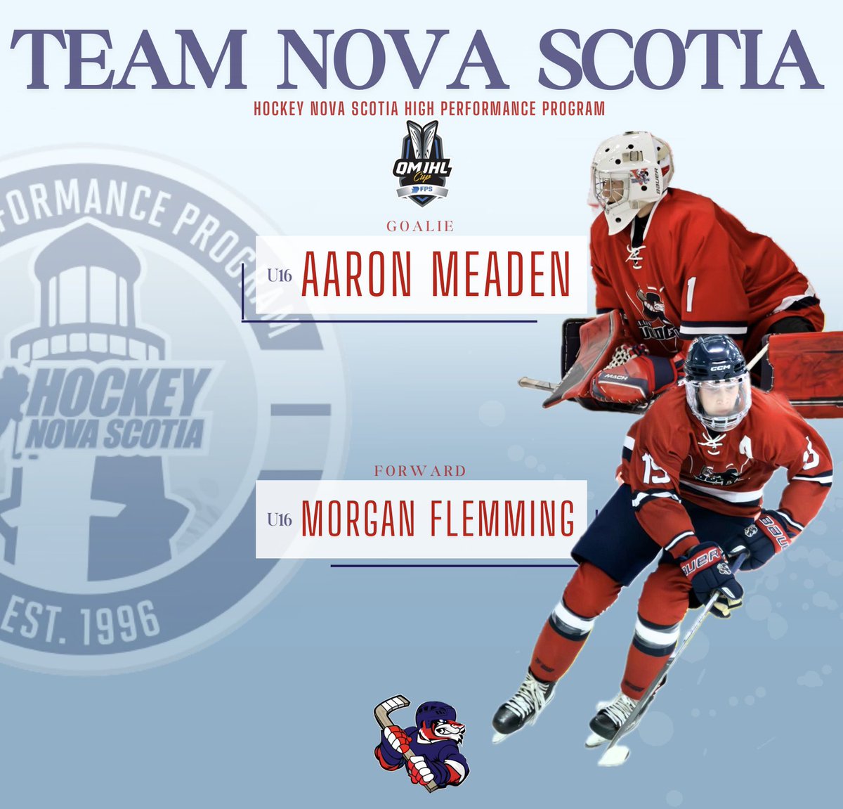 Q-CUP BOUND!

Congratulations to these two players from our 2024-25 team on being selected to represent Nova Scotia at this year’s QMJHL Cup, held October 10-12 in Dieppe, NB!

Aaron Meaden - G
Morgan Flemming - F