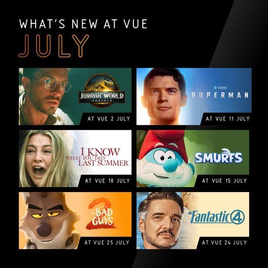 Alright, July, you can stop flexing now 💪

Jurassic World Rebirth, Superman, I Know What You Did Last Summer, Smurfs, The Bad Guys 2, and The Fantastic Four: First Steps will all be hitting the big screen this month.

What will you be watching this month at Vue? 📽