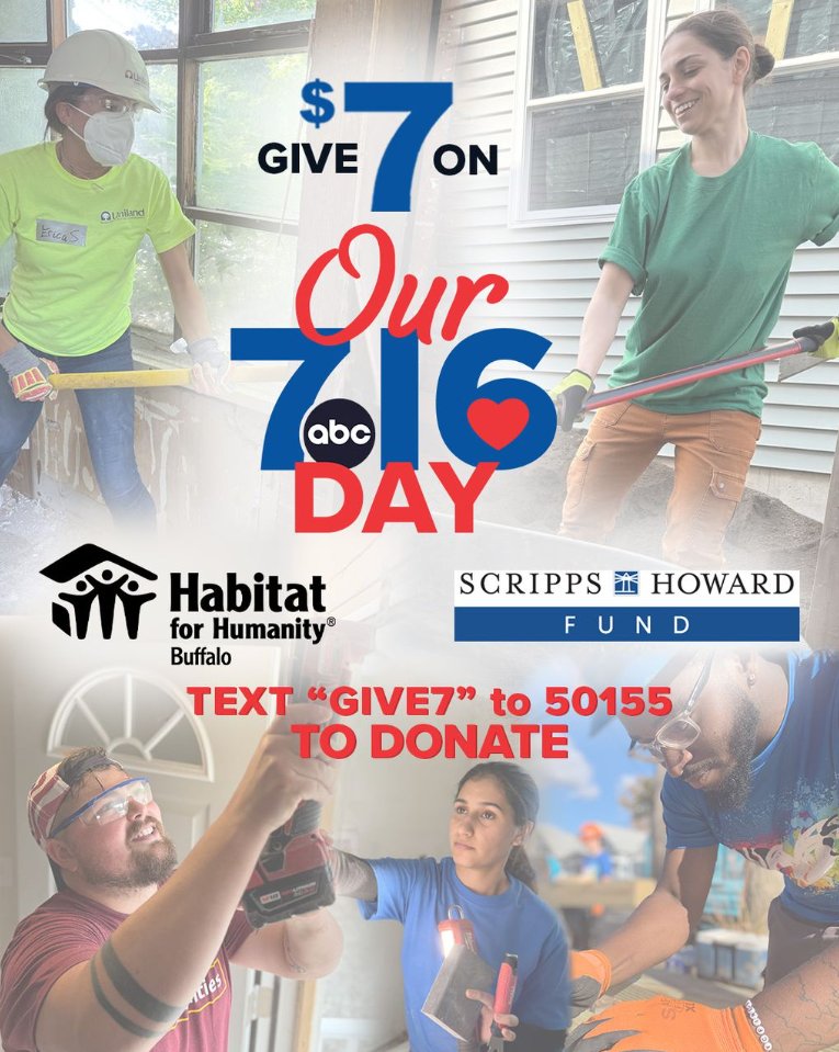 wnywxguy's tweet image. Happy 716 day, Western NY! @WKBW is teaming up with the Scripps Howard Fund & Habitat for Humanity of #Buffalo to help our neighbors in need build homes. All donation dollars stay local! Consider making a donation and helping a neighbor by texting GIVE7 to 50155. 🏠#WNY