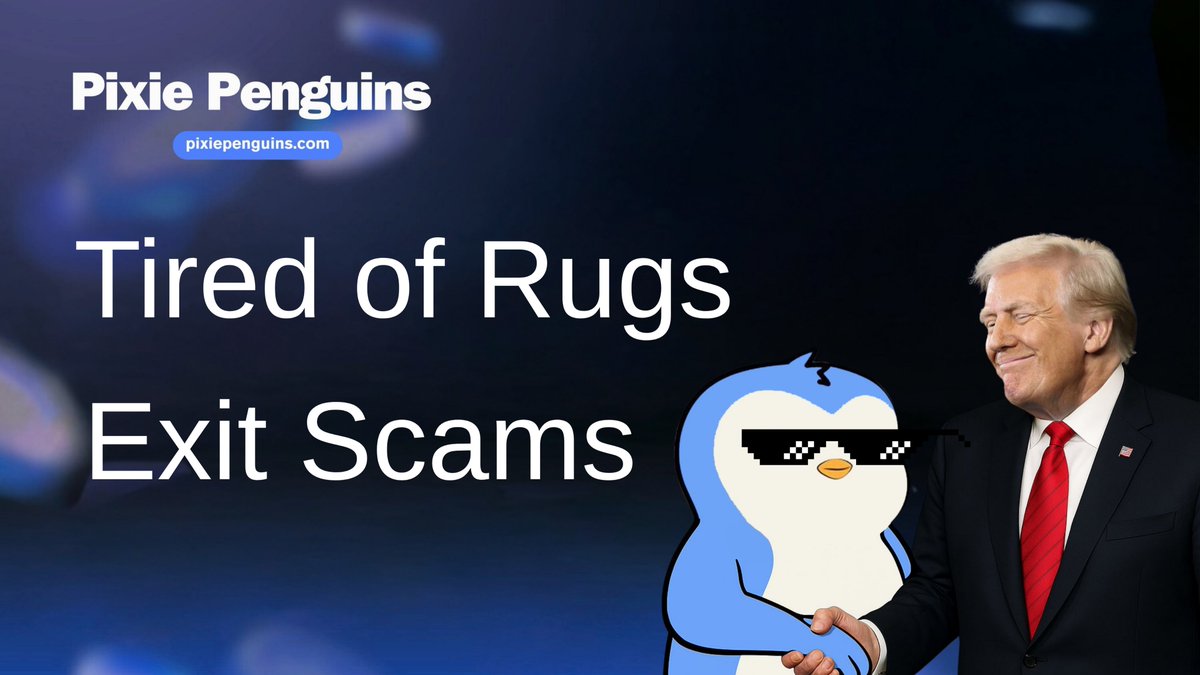 pixiepenguins's tweet image. Are you really tired of rugs, soft rugs & exit scams?! Keep reading now 👇
Welcome to Pixie Penguins ( $PENJU ) the only meme fairlaunch where 75% of funds go straight into locked liquidity. No empty promises. No dev withdrawals. 🔒 Liquidity auto-locked for 180 days. There is…