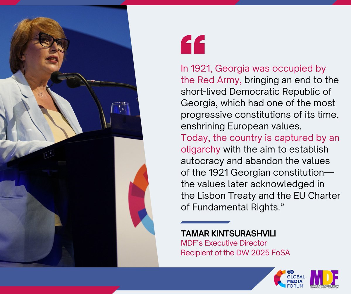 Media Development Foundation (MDF) (@mdfgeo) on Twitter photo 💭<a href="/tamarMDF/">Tamar Kintsurashvili</a>, MDF's Executive Director, said in her acceptance speech after receiving <a href="/DeutscheWelle/">DW Deutsche Welle</a> Freedom of Speech Award 2025 at <a href="/DW_GMF/">DW Global Media Forum</a> #GMF2025 💭<a href="/tamarMDF/">Tamar Kintsurashvili</a>, MDF's Executive Director, said in her acceptance speech after receiving <a href="/DeutscheWelle/">DW Deutsche Welle</a> Freedom of Speech Award 2025 at <a href="/DW_GMF/">DW Global Media Forum</a> #GMF2025