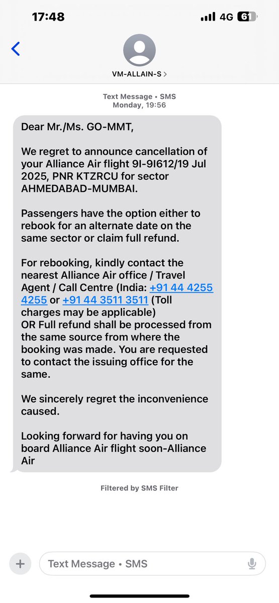 nealabs's tweet photo. @makemytripcare @allianceair @DGCAIndia Can you please sort out this matter asap. It’s unprofessional and ridiculous. You have cancelled the flight, where is the refund? It’s been 3 days and counting now. https://t.co/oOukxzJfxn