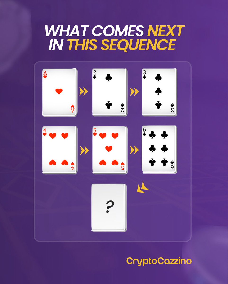 CryptoCazzino's tweet image. Observe closely! There's a pattern in these cards. What's your prediction for the next one? 👇
