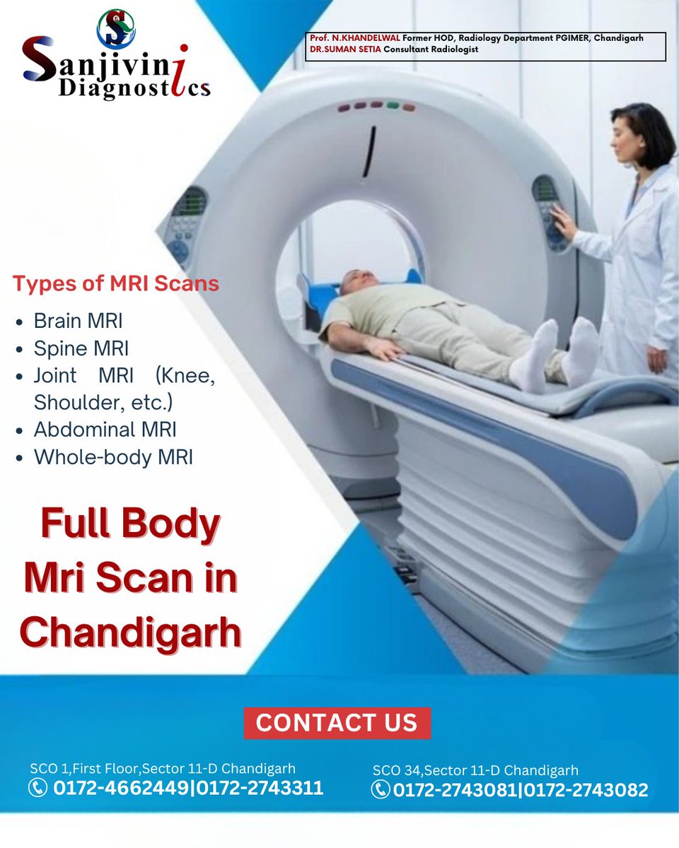sanjivinid16272's tweet image. 🧠🩺 Get a Complete Picture of Your Health with Full Body MRI at Sanjivini Diagnostics!

Looking for a reliable and advanced MRI scan in Chandigarh?

📢 Book your Full Body MRI Scan today!
#SanjiviniDiagnostics #MRIChandigarh #FullBodyScan #HealthCheckup #RadiologyExperts