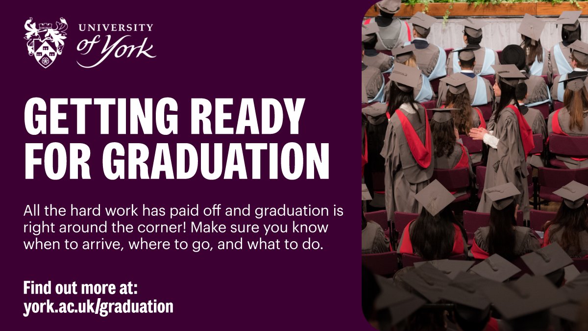 UniOfYork's tweet image. Our Summer Graduation ceremonies are nearly here, and we can’t wait to celebrate with you! 🎓
Ahead of the first #UoYGraduation ceremonies this weekend, make sure you've had a browse of our graduation web pages, so you know exactly what to expect: york.ac.uk/graduation