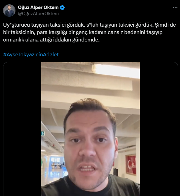 18 Temmuz 2025 Cuma görülecek olan korsan firma davasından önce bu O.A.Ö. (34) denen adam yine algı peşinde....
Cinayeti işleyen POLİS memuru, organize bir cinayet. 7 şüpheli gözaltında ama bu aşağıdaki şahıs yine olayı taksicilere yıkmaya çalışıyor.
Olayın taksiyle, taksiciyle