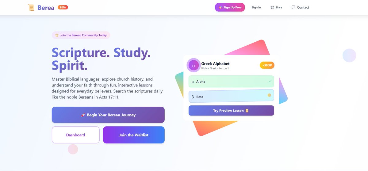 JeanKabs's tweet photo. A few weeks ago I joined @lovableshipped &amp; started building Berea, an edtech app that gamifies all things theology, with @lovable.  You try the beta version here - https://t.co/CPdGqz3CFf! Let me know your thoughts!  #BibleStudy #Bible #Christian #berea #church #edtech https://t.co/WwOUrDYcIP