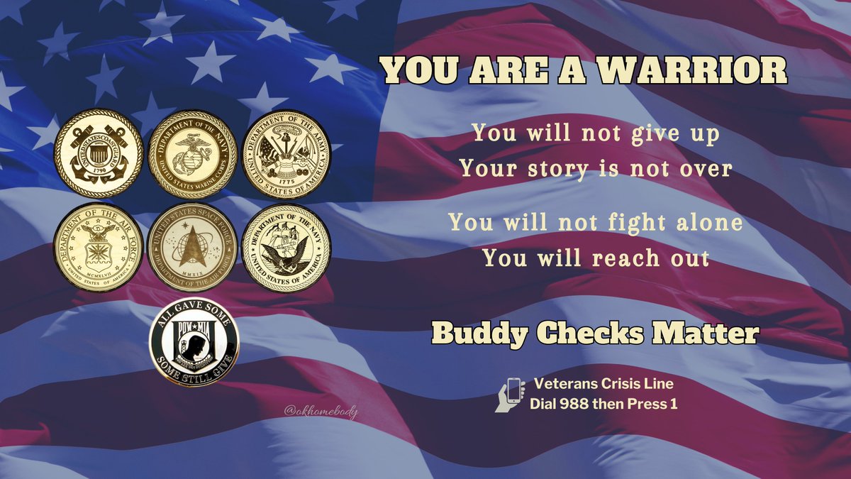 okhomebody's tweet image. 🇺🇸WarriorWednesday✅VETERAN #BuddyChecks✅RH 🇺🇸
Good morning, family. It’s a great day to remind you that your determination to continue fighting for yourselves and your brothers &amp;amp; sisters is just one of the things that makes you special. You ARE Warriors. Shoulder to shoulder in…