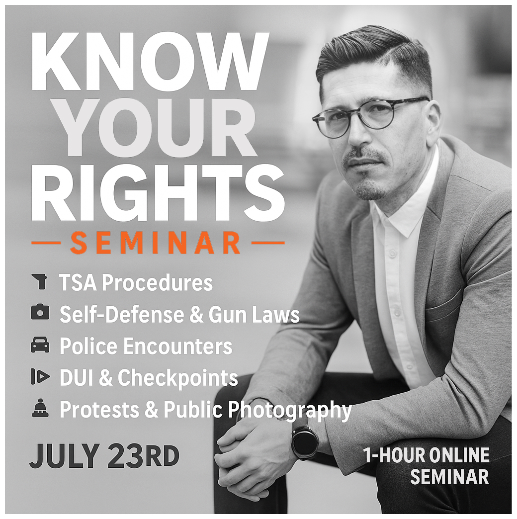 JasonBassler1's tweet image. Did you know Border Patrol checkpoints can be 120 miles inland? Or that you have the right to refuse a breathalyzer? Do you know how to deescalate a tense encounter with an overzealous cop?
Knowing your rights changes everything.
Join my next Know Your Rights seminar this Wed!