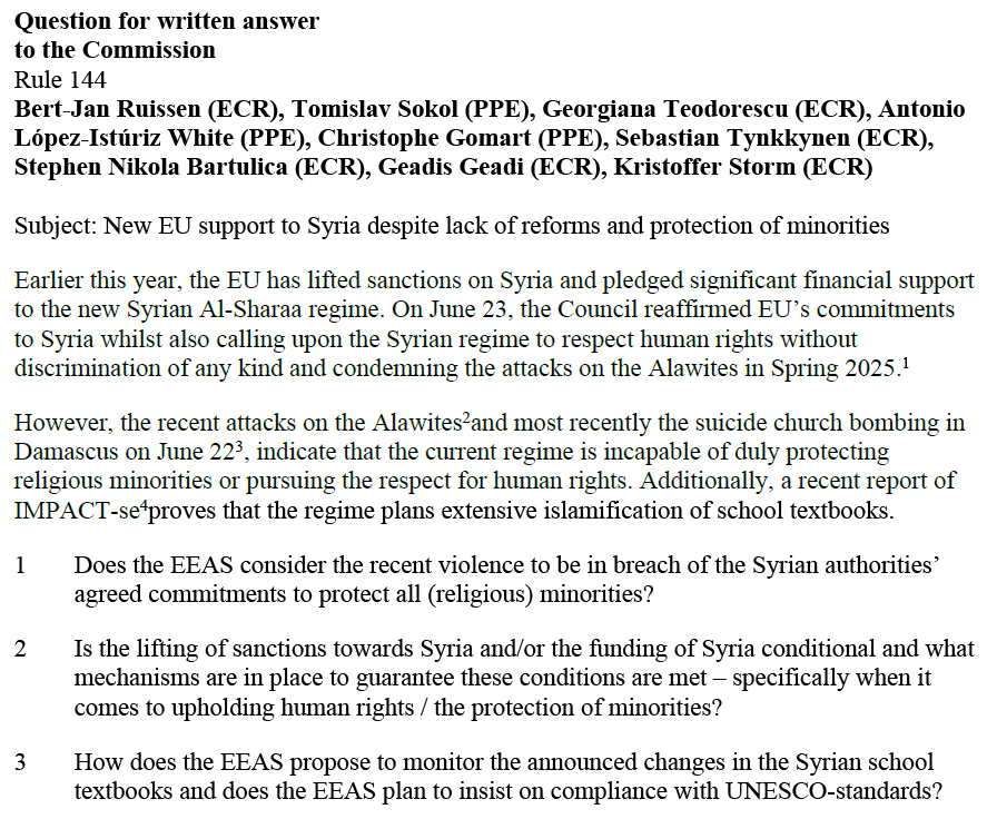 Donderdag werd onze resolutie met de oproep tot betere bescherming van christenen en andere (religieuze) minderheden in #Syrië aangenomen door het Europees Parlement. Helaas gaat het geweld maar door, zoals tegen de Druzen. Hoorde via <a href="/OpenDoors/">Open Doors US</a> dat er zondag ook een grote...🧵