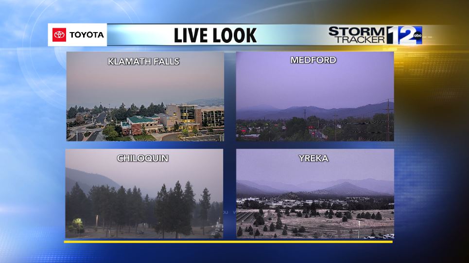 sarakresswx's tweet image. Smoke has settled in overnight and air quality is not looking great, especially in the Klamath Basin. Today, we can expect widespread smoke and haze due to multiple wildfires burning in and around our region, most of it coming from the Cram Fire in Central Oregon.