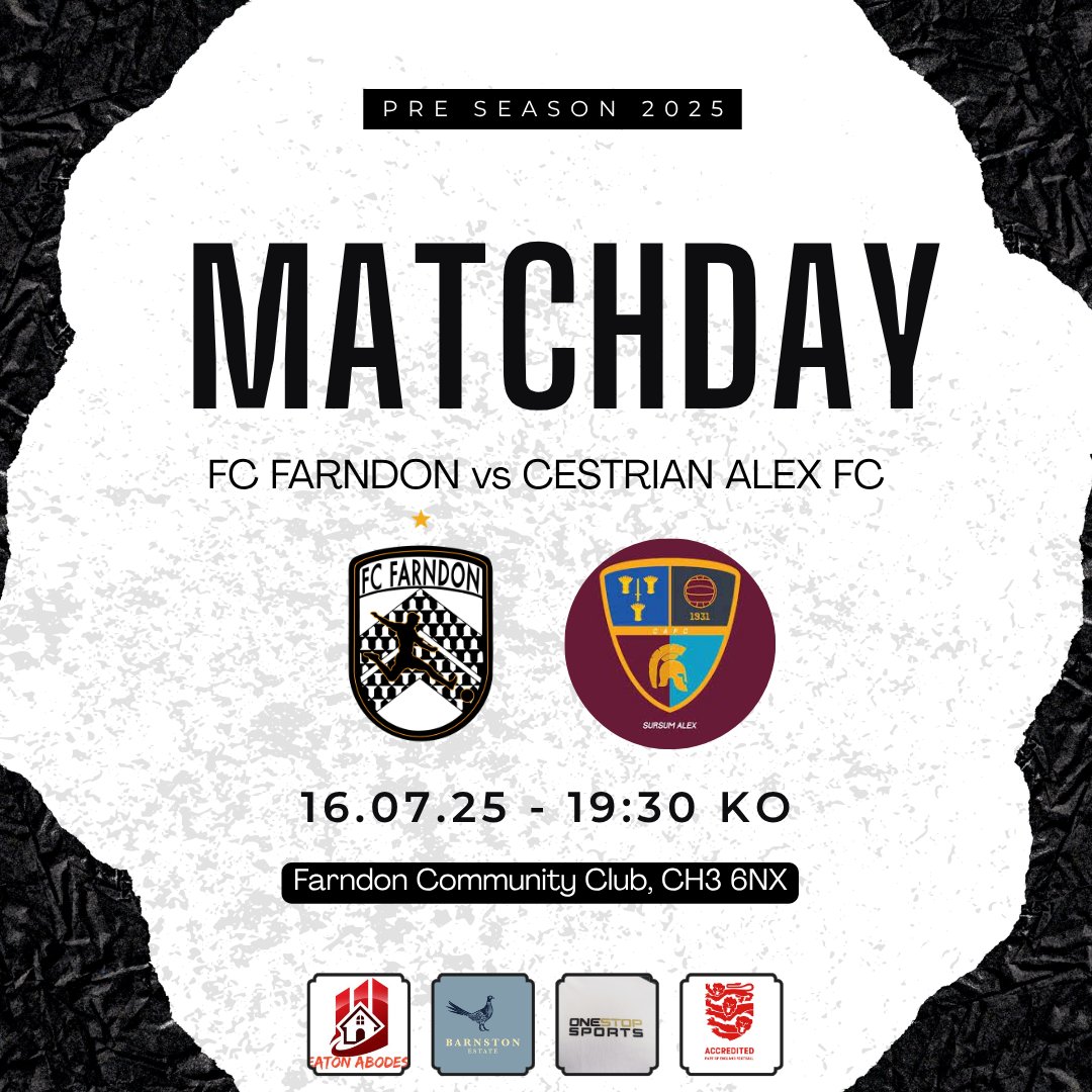 FC Farndon (@fc_farndon) on Twitter photo Matchday β«οΈ βͺοΈ
Pre Season continues tonight as we face <a href="/qferrysports/">Queensferry Sports</a> Premier Division side, <a href="/CestrianAlexFC/">Cestrian Alexandra</a> at Farndon Community Club.
KO is at 7.30pm, all support is welcome as we continue to prepare for the new season.
<a href="/CWFL_Press/">@CWFL-Press</a> Matchday β«οΈ βͺοΈ
Pre Season continues tonight as we face <a href="/qferrysports/">Queensferry Sports</a> Premier Division side, <a href="/CestrianAlexFC/">Cestrian Alexandra</a> at Farndon Community Club.
KO is at 7.30pm, all support is welcome as we continue to prepare for the new season.
<a href="/CWFL_Press/">@CWFL-Press</a>
