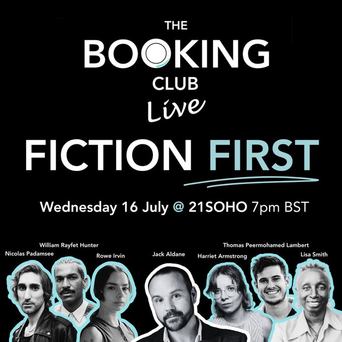 Jack Aldane (@jackaldane) on Twitter photo 🌚TONIGHT!
Come to <a href="/21Soho/">21Soho</a> for a 7pm start to <a href="/bookingclubpod/">The Booking Club</a>'s - FICTION FIRST LIVE SHOW - featuring six of the freshest talents in fiction this year.
Don't miss the chance to hear from:
<a href="/nicolaspadamsee/">Nicolas Padamsee</a>, <a href="/serpentstail/">Serpent's Tail</a>
<a href="/peermohambert/">Thomas Peermohamed Lambert</a>, <a href="/EuropaEditions/">Europa Editions</a>
Lisa Smith, 🌚TONIGHT!
Come to <a href="/21Soho/">21Soho</a> for a 7pm start to <a href="/bookingclubpod/">The Booking Club</a>'s - FICTION FIRST LIVE SHOW - featuring six of the freshest talents in fiction this year.
Don't miss the chance to hear from:
<a href="/nicolaspadamsee/">Nicolas Padamsee</a>, <a href="/serpentstail/">Serpent's Tail</a>
<a href="/peermohambert/">Thomas Peermohamed Lambert</a>, <a href="/EuropaEditions/">Europa Editions</a>
Lisa Smith,