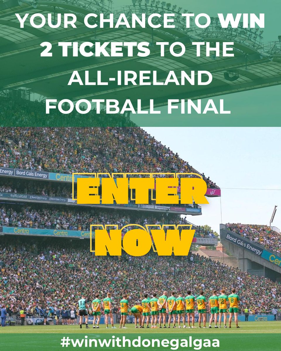 One lucky winner will win TWO tickets to the All-Ireland Senior Football final 💛💚

You can enter using this 🔗 or on our app

member.clubspot.app/club/donegalga…

#winwithdonegalgaa #allirelandsfc #GAA2025 #donegalgaa #allirelandfinal #UpDonegal #supportdonegal #backtocroker #RoadtoSam