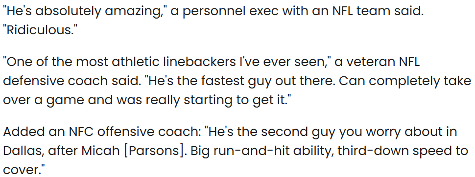 BlakeMunroeOTF's tweet image. Former #Texas/current #Cowboys LB DeMarvion Overshown (@AGENT0__) was ranked the 8th best off-ball LB in the #NFL by league coaches and execs, per @ESPN.