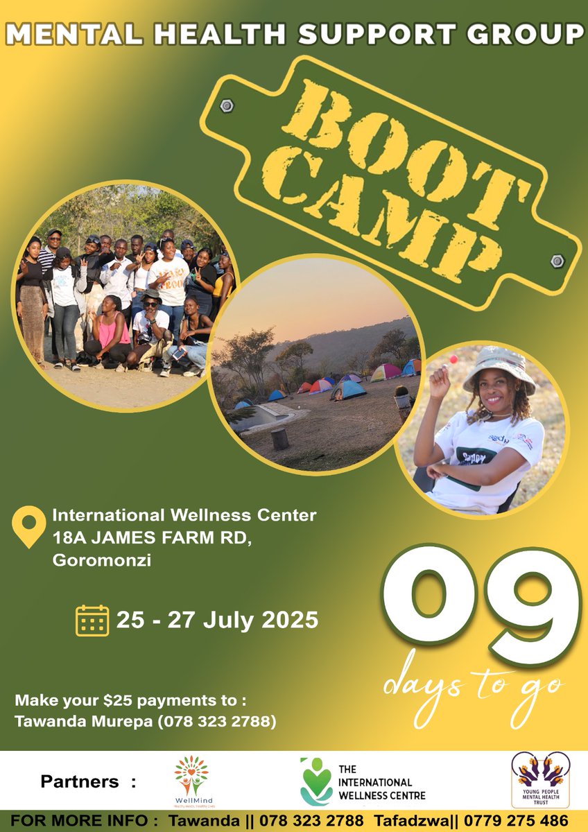 Only 9 Days to Go!!
Ready to Reset, Recharge &amp; Reconnect? 🌿
Join us at the Mental Health Support Group Bootcamp — a powerful weekend of therapy, adventure, fun, and healing!
From group sessions to bonfires, ball games, and more — it's an experience you don't want to miss!