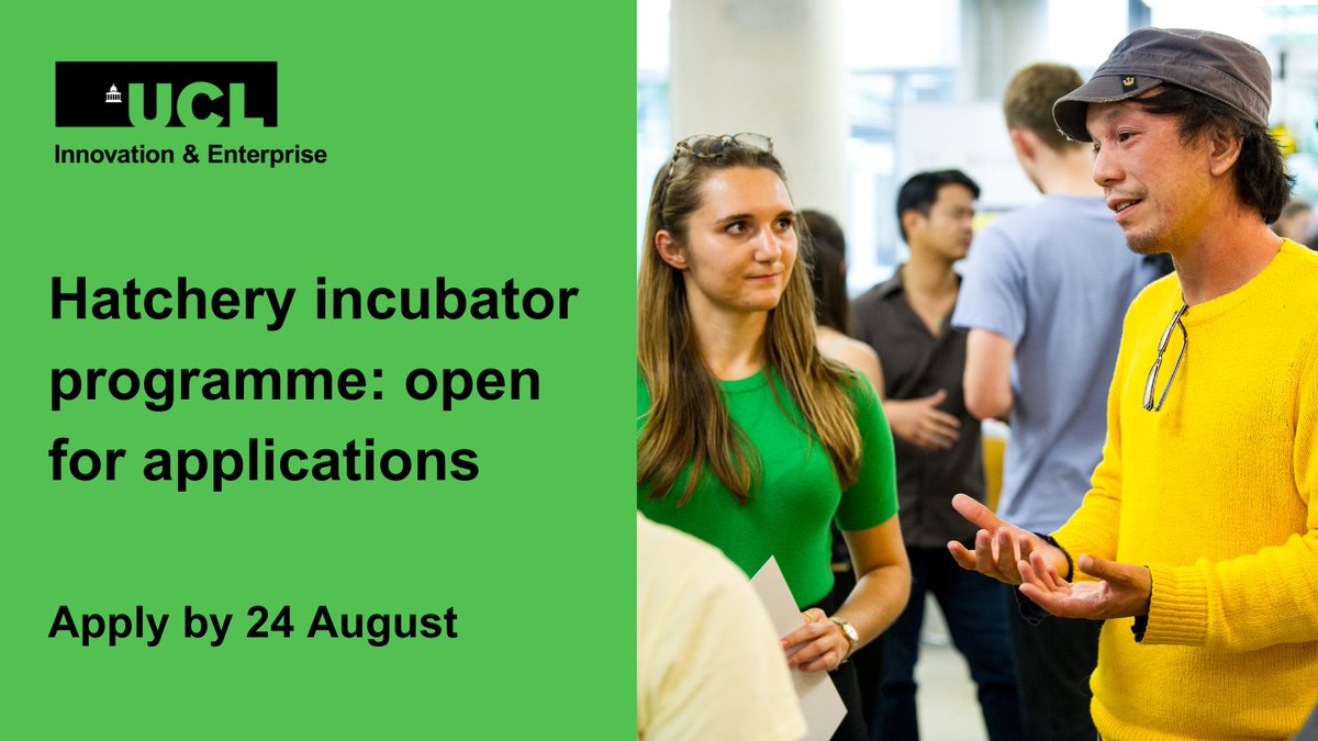 UCLEnterprise's tweet image. Are you ready to transform your startup into a thriving business?
Our Hatchery incubator programme is open for applications!
The Hatchery is UCL’s equity free incubator which provides the co-working space, advice and connections you need to succeed: bit.ly/3CvkVa6