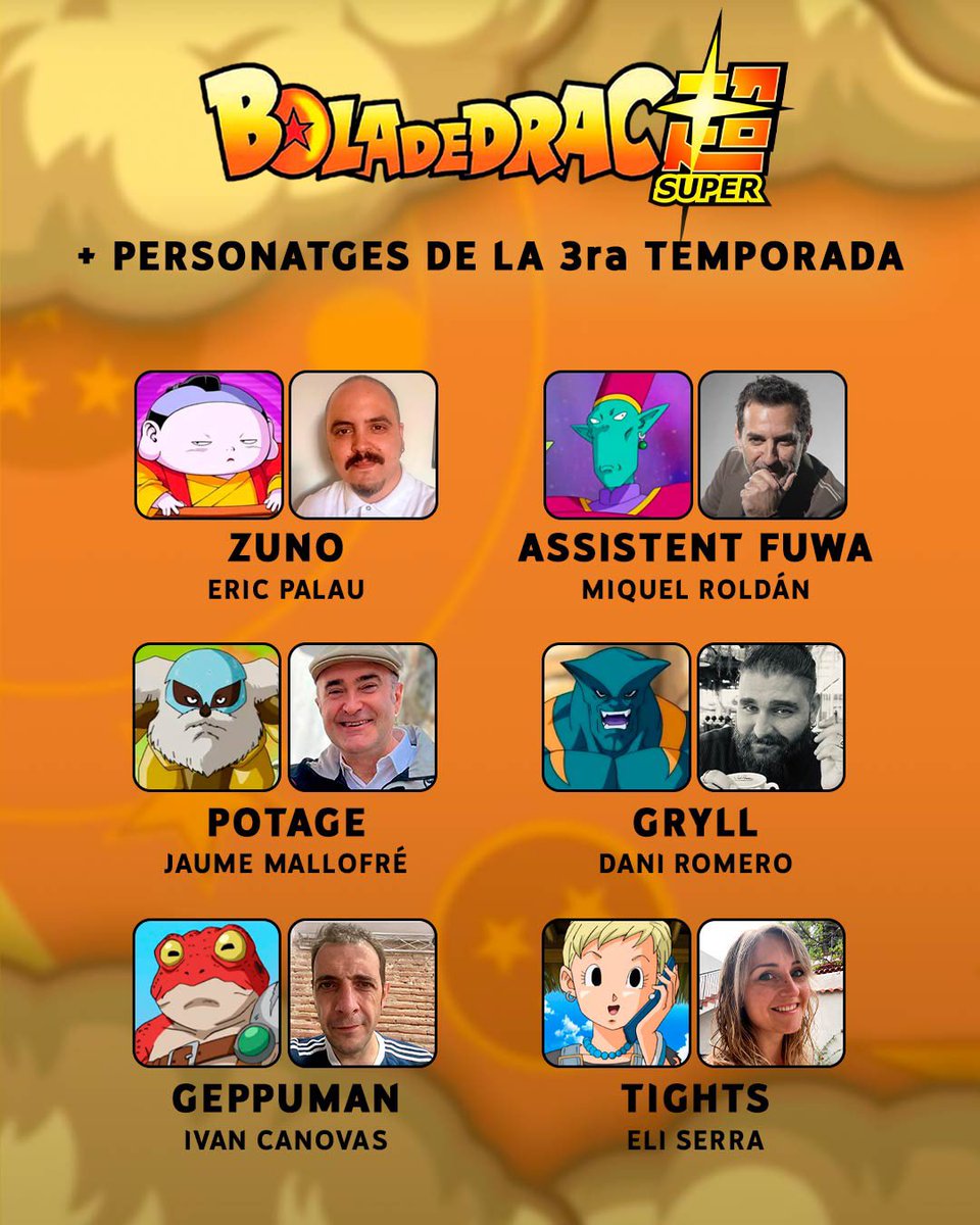 Les veus dels nous personatges de la T3 de Bola de Drac Super.