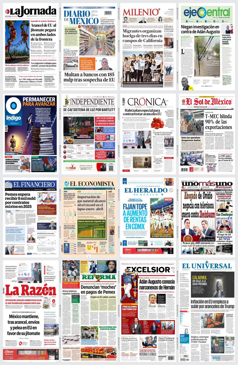 MexNews Digital (@mexnewz) on Twitter photo #PrimerasPlanas
📰☕️ 🇲🇽de los diarios impresos del País hoy #FelizMiercoles #16Julio
<a href="/dreyesmty/">Daniel Reyes</a> <a href="/MalenaRA/">María Elena R-A</a>
<a href="/ReporteroUrban/">Reportero Urbano</a> <a href="/LoQuePasaEnNL/">@QuePasaEnNL ®️</a>
<a href="/QuePasaEnSN/">#LoQuePasaEnSN®️DM Abierto</a> <a href="/ComunidadMTY/">Comunidad Monterrey</a> <a href="/raytep/">raytep</a> #Noticias #Monterrey #NuevoLeón #News #Mexico #CDMX #Edomex #PrimerasPlanas
📰☕️ 🇲🇽de los diarios impresos del País hoy #FelizMiercoles #16Julio
<a href="/dreyesmty/">Daniel Reyes</a> <a href="/MalenaRA/">María Elena R-A</a>
<a href="/ReporteroUrban/">Reportero Urbano</a> <a href="/LoQuePasaEnNL/">@QuePasaEnNL ®️</a>
<a href="/QuePasaEnSN/">#LoQuePasaEnSN®️DM Abierto</a> <a href="/ComunidadMTY/">Comunidad Monterrey</a> <a href="/raytep/">raytep</a> #Noticias #Monterrey #NuevoLeón #News #Mexico #CDMX #Edomex
