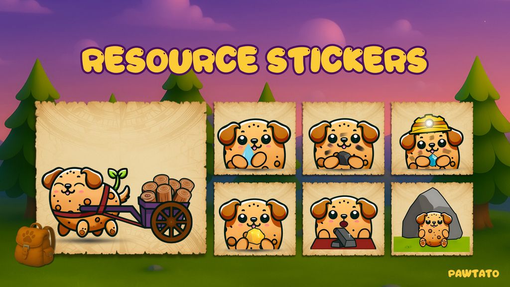 To celebrate the launch of Pawtato Land staking, we’ve released our brand new Resource Stickers, now live on Telegram! ✨ 

Use them to add some fun to your chats, celebrate your staking wins, or just vibe with fellow landowners and stakers. 🌱 

Try it now👇 
🔗