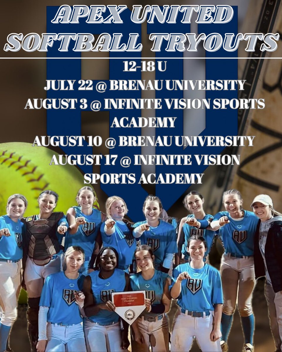 TRYOUTS ARE HERE 👏 Come join the Apex United Family❕

⚪️Competitive/Showcase Schedule
⚪️Coaching with former Collegiate/Professional Experience 

Click the link in the bio to sign up 🔗

#united #softball