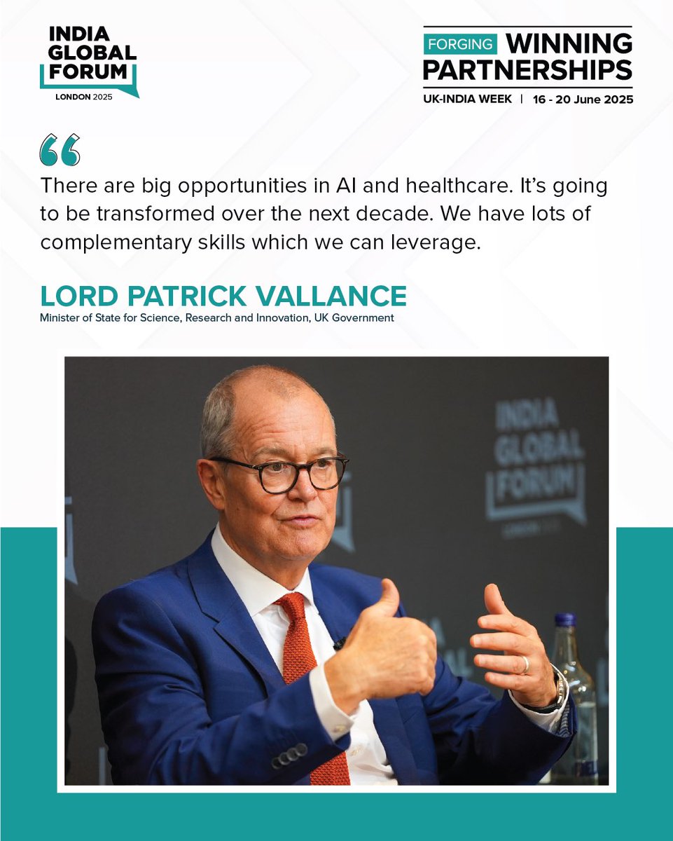 IGFupdates's tweet image. At #IGFLondon 2025, Lord Patrick Vallance, Minister of State for Science, Research and Innovation (@SciTechgovuk), UK Government, delivered a keynote on unlocking a new era of UK–India collaboration.
He shared that there are significant opportunities in AI and healthcare that…