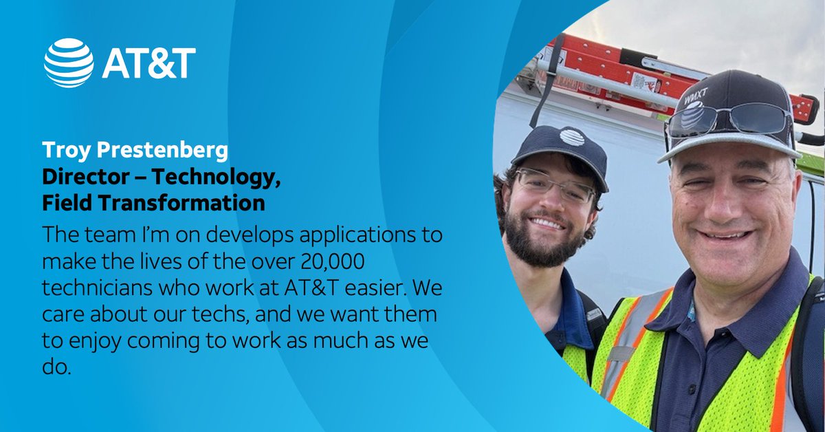 Our Field Transformation team is changing the game. By leveraging the latest innovations, they make it possible for our techs to work smarter, not harder. The result is better work-life balance and better service for our customers.

Read more: go.att.jobs/60174AcYP

#LifeAtATT