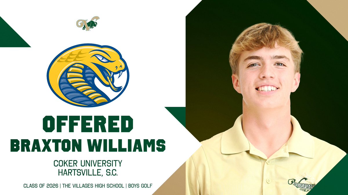 Congratulations to VHS golfer Braxton Williams on recently earning a scholarship offer to Coker University in South Carolina!