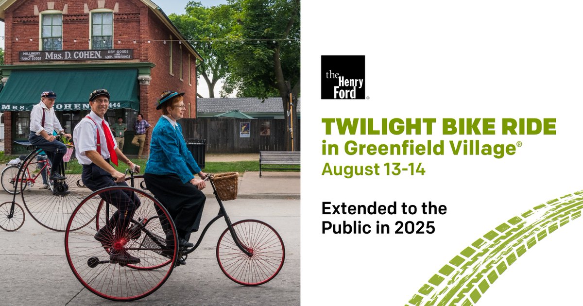 We’re excited to extend Twilight Bike Ride to the public for the first time this year. Tickets are on sale NOW for our can't-miss bicycling adventure in Greenfield Village, August 13-14: thf.org/twilightbikeri…