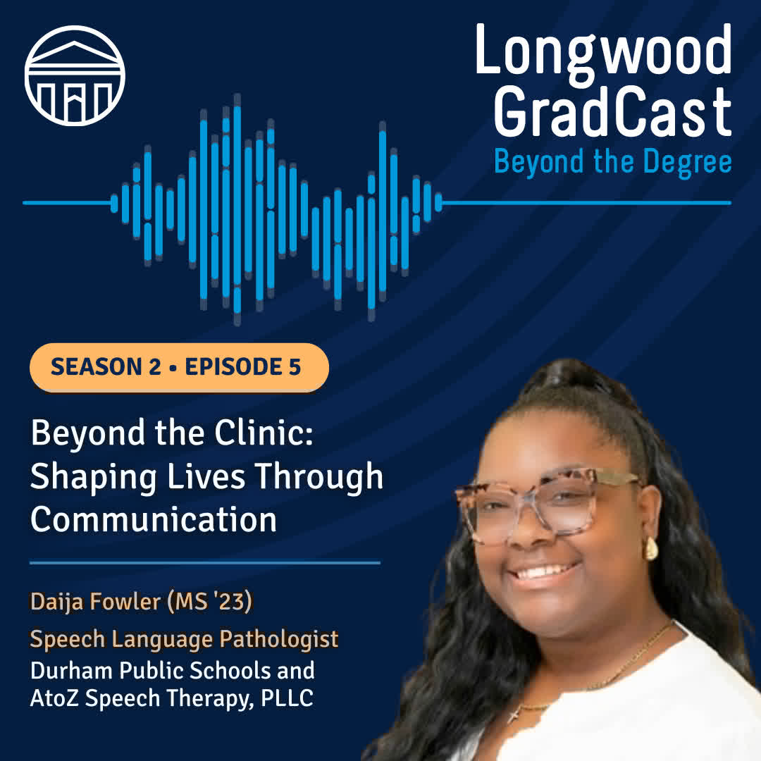 LongwoodCGPS's tweet image. 🎙️ New podcast episode out now!
Daija Fowler, a @longwoodu CSD alum, opens up about her journey into the field of speech-language pathology and what it really means to be an SLP!
🎧 Listen now: longwood.edu/gradcast #lwgradstudies #longwoodu #findyourvoice #LongwoodGradCast