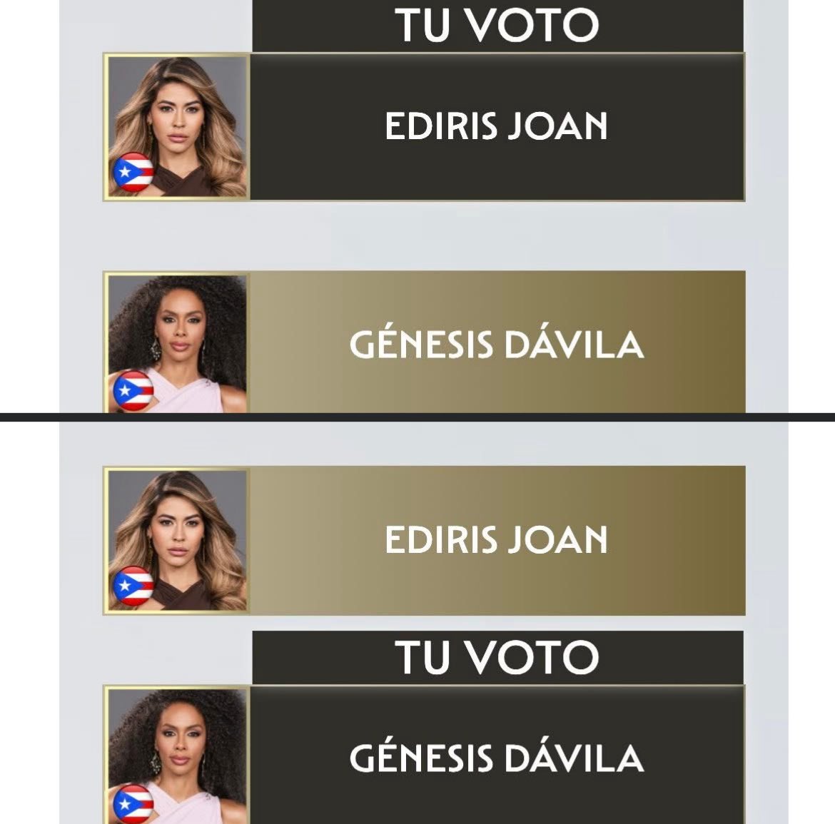 ¡A votar nuevamente que las BORICUAS NO SE VAN! 🇵🇷👑👑🔥 #missuniverselatina #muler