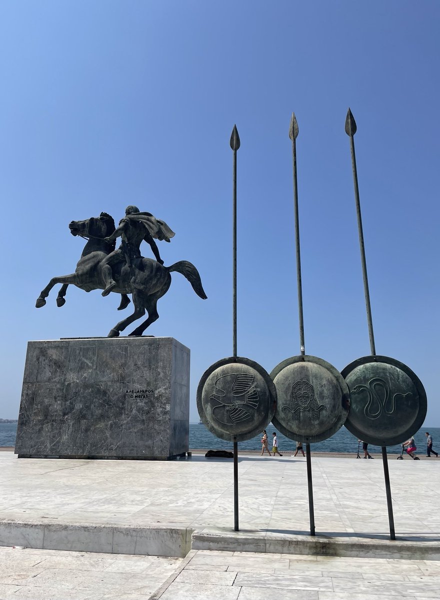 Statue of Alexander III of Macedon (the Great) in Thessaloniki. He faces east, signifying his huge conquests which reached as far as India. The spears are a representation of the famous long Macedonian sarissa, one of the keys to the army’s successes.