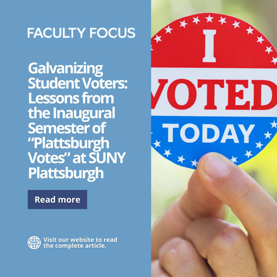At SUNY Plattsburgh, the launch of Plattsburgh Votes during the 2024 election season offers key insights into building a sustainable, nonpartisan civic participation infrastructure.

📖 Read the full article:
facultyfocus.com/articles/acade…